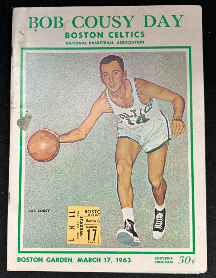 Bob Cousy Day 3/17/1963 Boston Celtics vs Syracuse Nationals Program & Ticket St