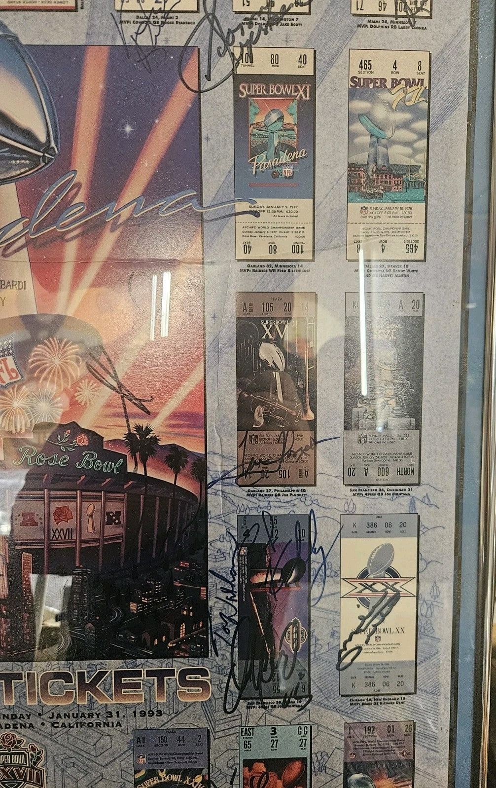 Superbowl XXVII Autographed Poster W/34 Signatures Namath Marino Ditka Shula JSA