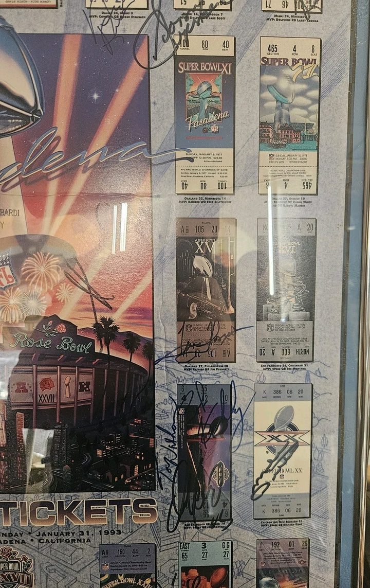 Superbowl XXVII Autographed Poster W/34 Signatures Namath Marino Ditka Shula JSA