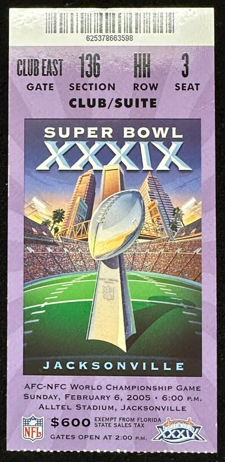 Adam Vinatieri Signed Super Bowl XXXIX Program & Ticket Stub JSA Patriots