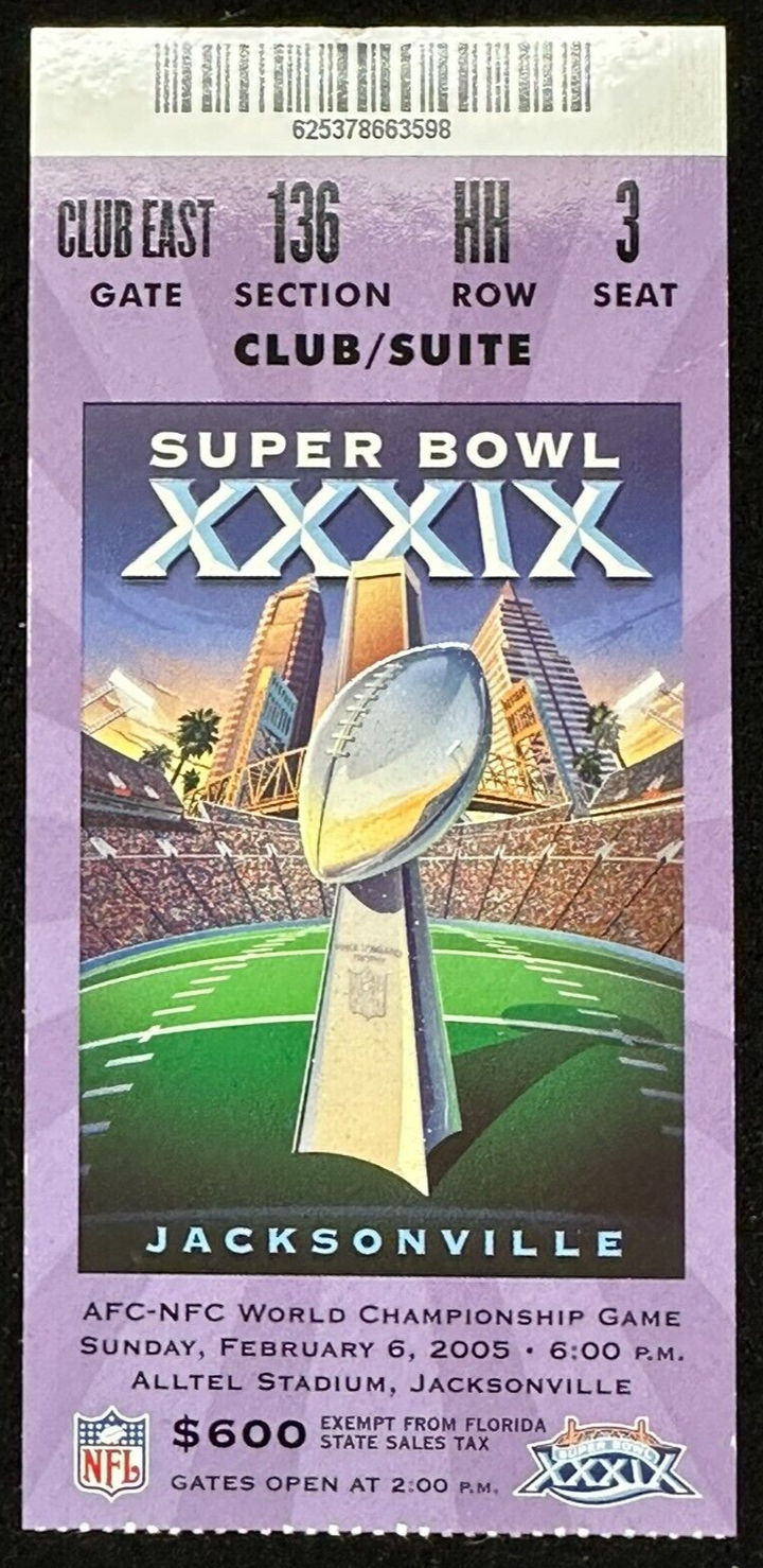Adam Vinatieri Signed Super Bowl XXXIX Program & Ticket Stub JSA Patriots
