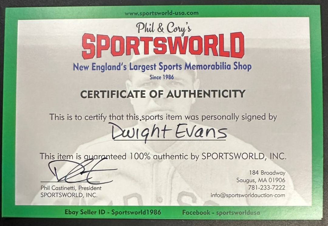 Dwight Evans Autographed 8x10 Boston Red Sox Photo Dewey