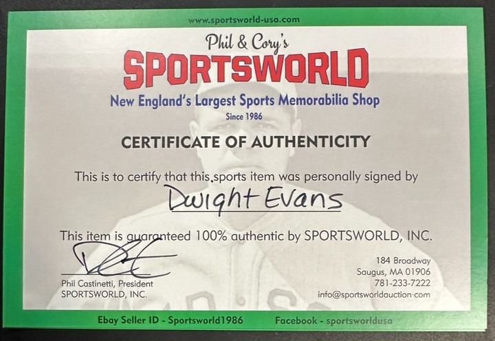 Dwight Evans Autographed 8x10 Boston Red Sox Photo Dewey