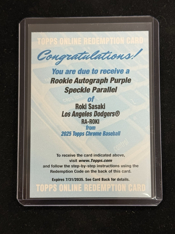2025 ROKI SASAKI Topps Chrome Purple Speckle Auto /299 Rookie RC Unused Dodgers 