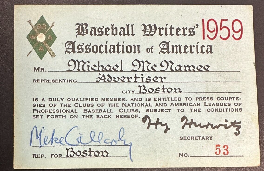 1959 Pass Ticket All Parks BBWAA Gibson McCovey Anderson Kaat Williams Debut