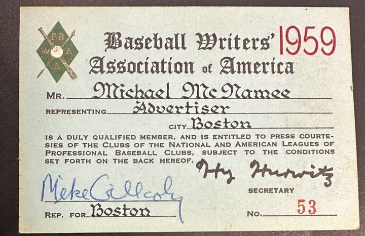 1959 Pass Ticket All Parks BBWAA Gibson McCovey Anderson Kaat Williams Debut