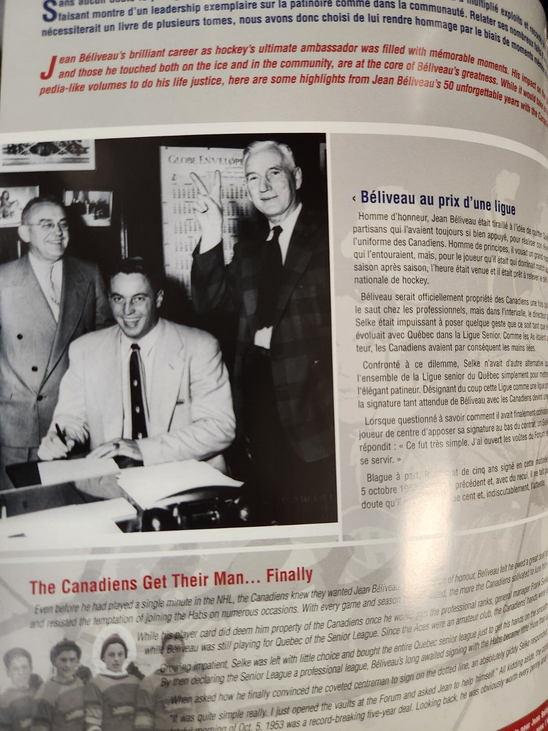 Jean Beliveau Signed 50 Year Tribute Program Montreal Canadiens HOF Beckett COA