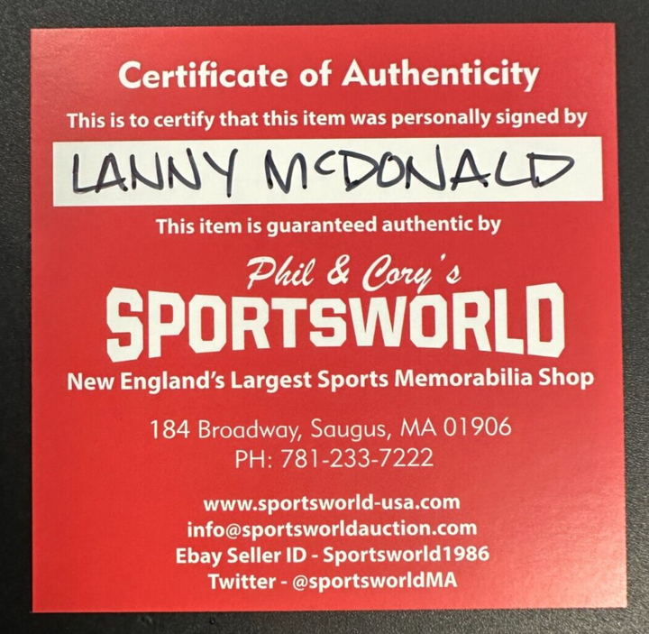 Lanny McDonald Autographed Calgary Flames Hockey Puck W/ HOF 92 & 500 Insc
