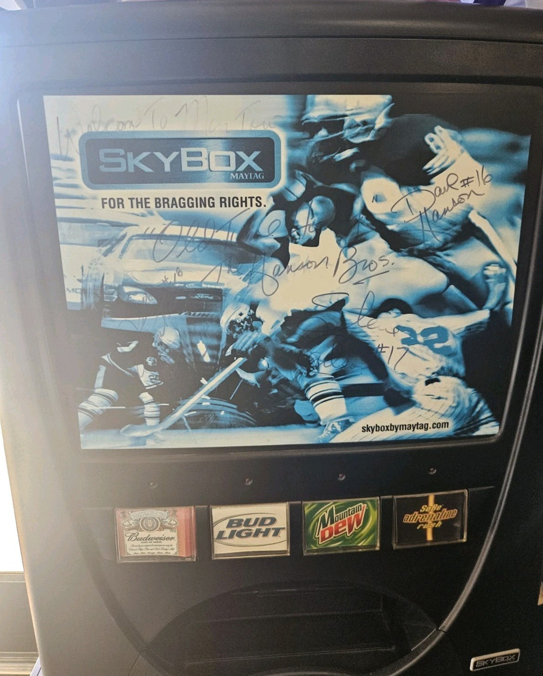 Vintage Skybox Maytag Hanson Brothers Autographed Beverage Vending Machine COA