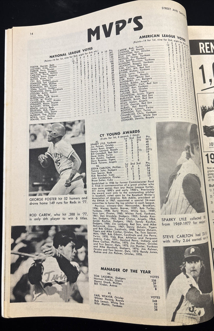 1978 Street & Smiths Baseball Yearbook Rod Carew Minnesota Twins