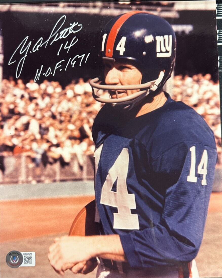 Y.A. Tittle Autographed 8x10 Photo W/ HOF 1971 New York Giants BAS