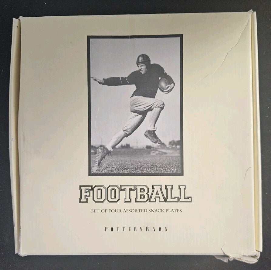 4 Pottery Barn 9.25” Retro Football Lunch Snack Plates Man Cave Plate Sports
