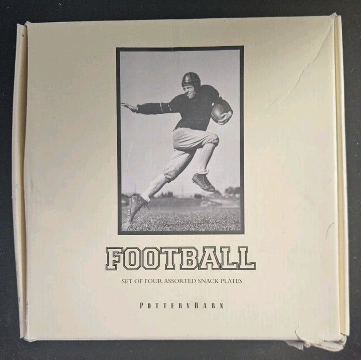 4 Pottery Barn 9.25” Retro Football Lunch Snack Plates Man Cave Plate Sports