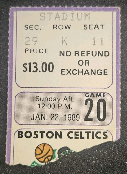 1/22/89 Boston Celtics vs. Detroit Pistons Ticket Stub Reggie Lewis 21/6/6