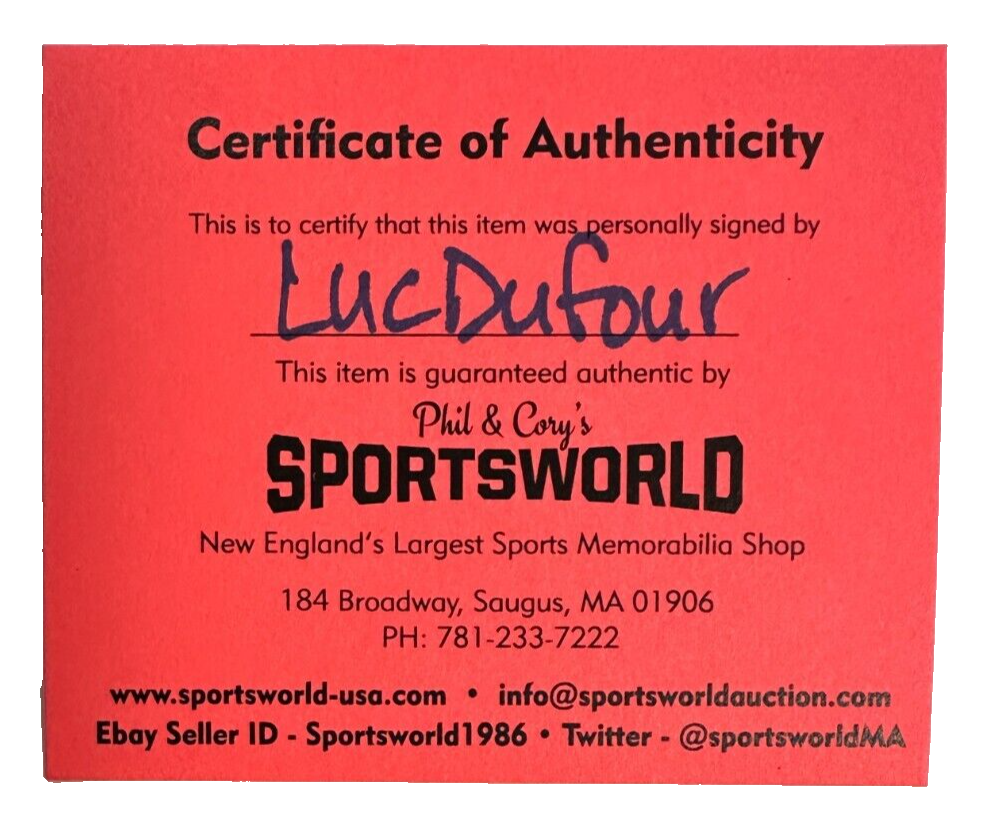 Luc Dufour Autographed Boston Bruins Hockey Puck NHL