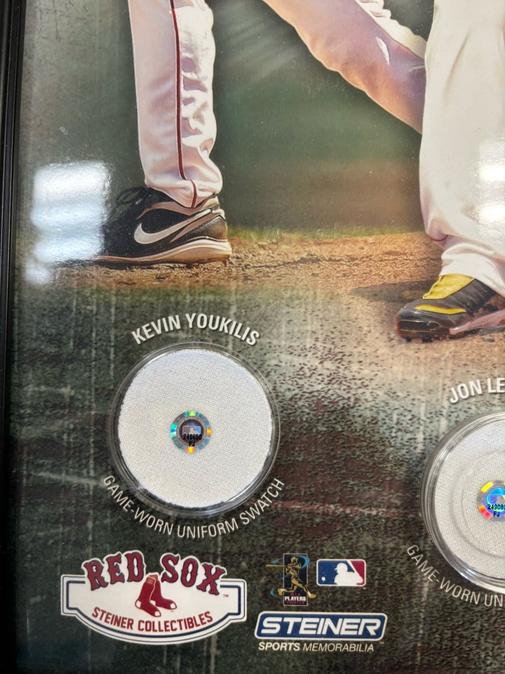 Youkilis Lester Buchholz Pedroia Framed Game Worn Uniform Swatches Steiner