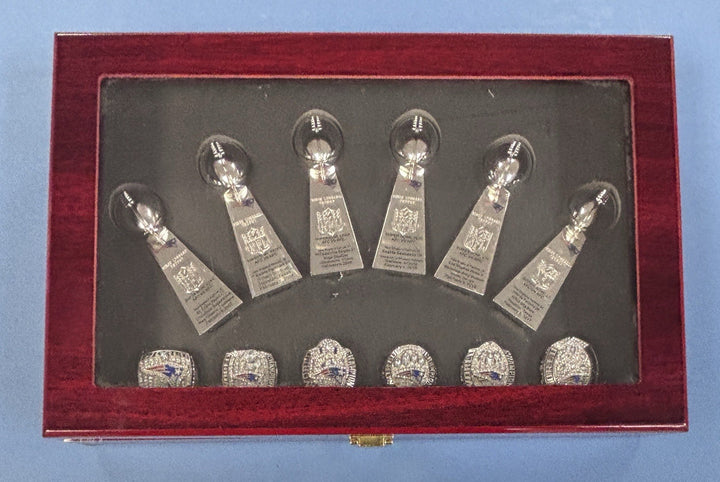 New England Patriots 12pc Replica Super Bowl Ring & Trophy Set w/ Display Box