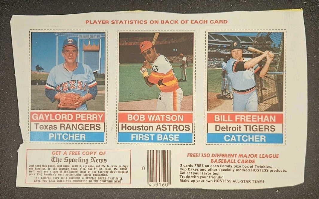 1976 Hostess All Star Team 3 Card Partial Uncut Panel Gaylord Perry Bob Watson