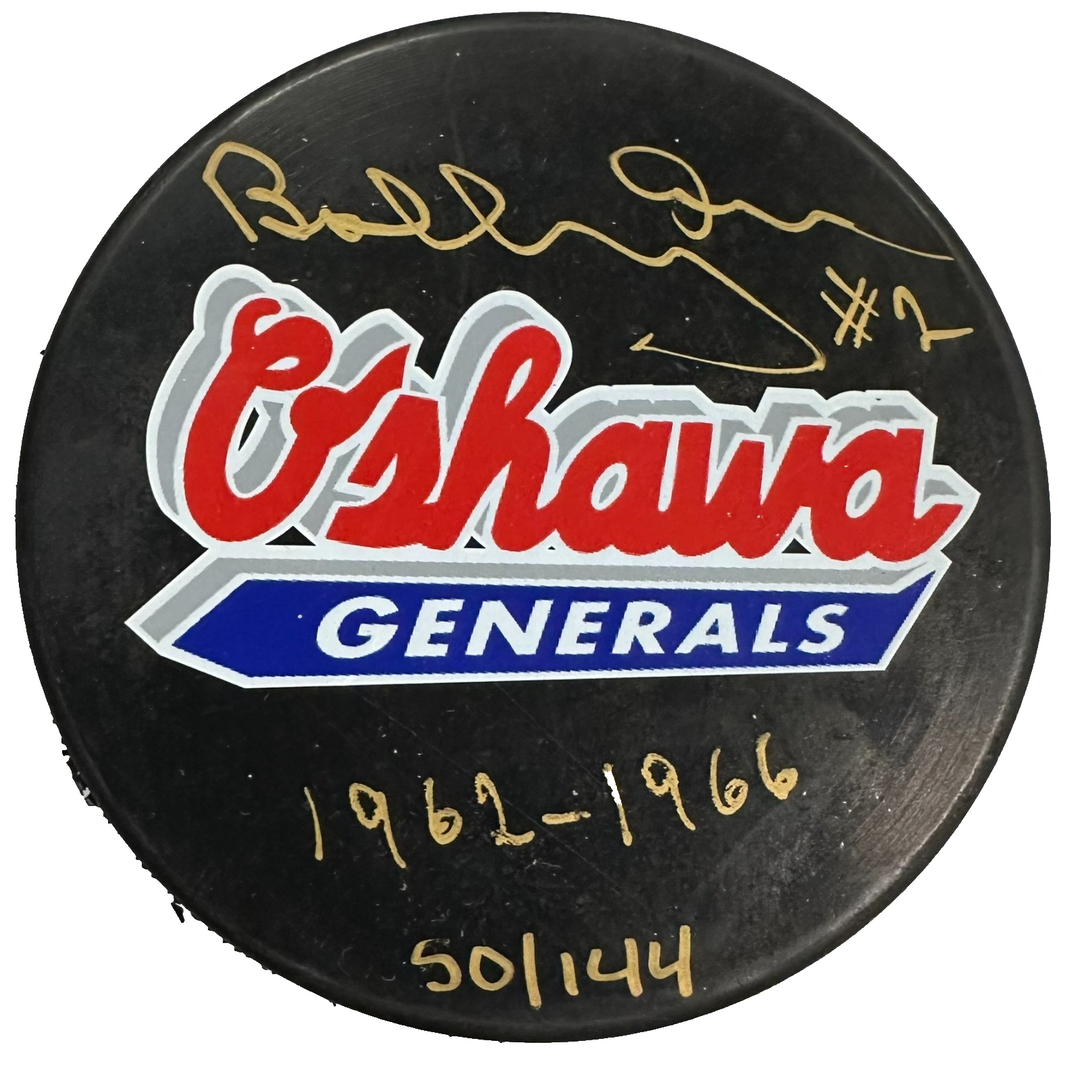 Bobby Orr Autographed Oshawa Generals Puck W/ 1962-1966 Insc GNR /144