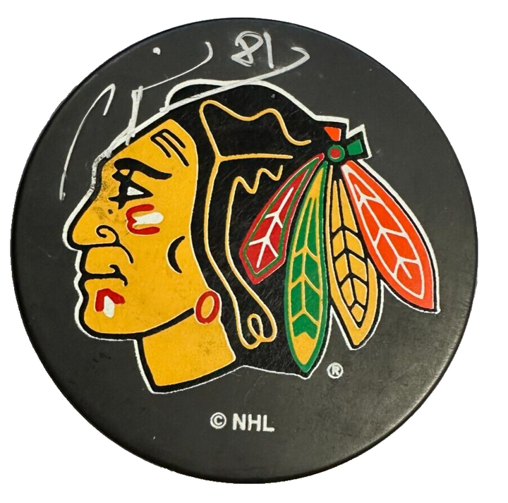 Marian Hossa Autographed Chicago Blackhawks Hockey Puck NHL BAS