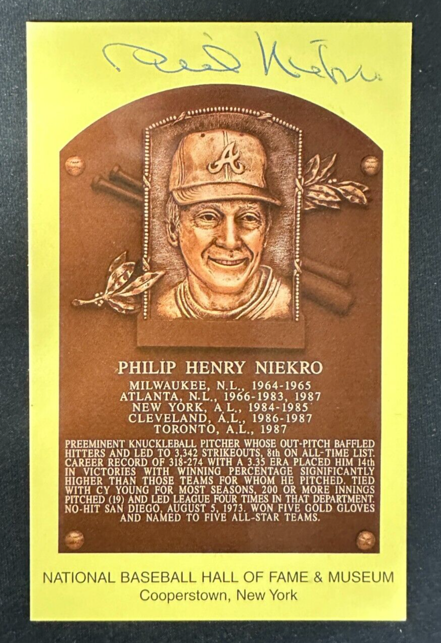 Phil Niekro Autographed MLB Hall Of Fame Postcard Braves BAS