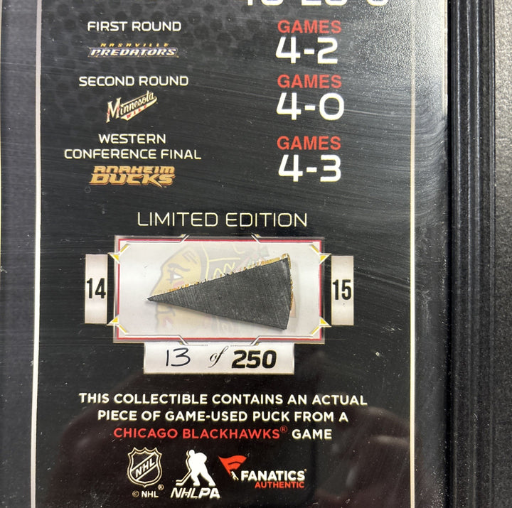Jonathan Toews 2015 Champions Framed Photo W/ Game Used Puck Relic /250 Fanatics