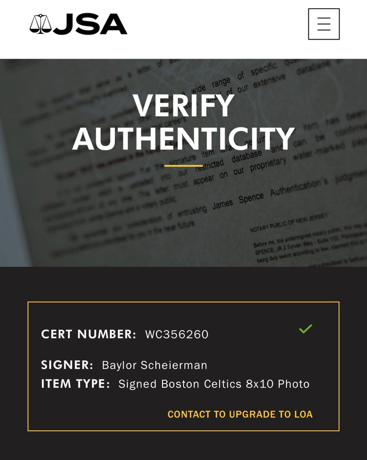 Baylor Scheierman Autographed 8x10 Photo Boston Celtics JSA