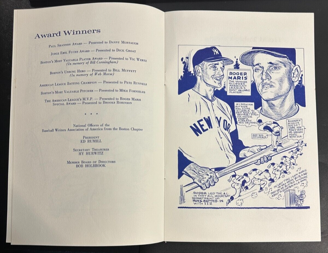 Jan 26, 1961 22nd Annual Baseball Writers Association America Dinner Program