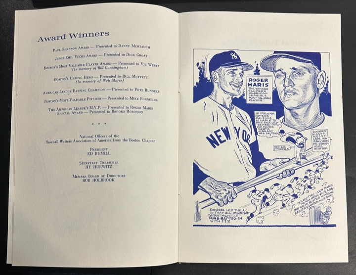 Jan 26, 1961 22nd Annual Baseball Writers Association America Dinner Program