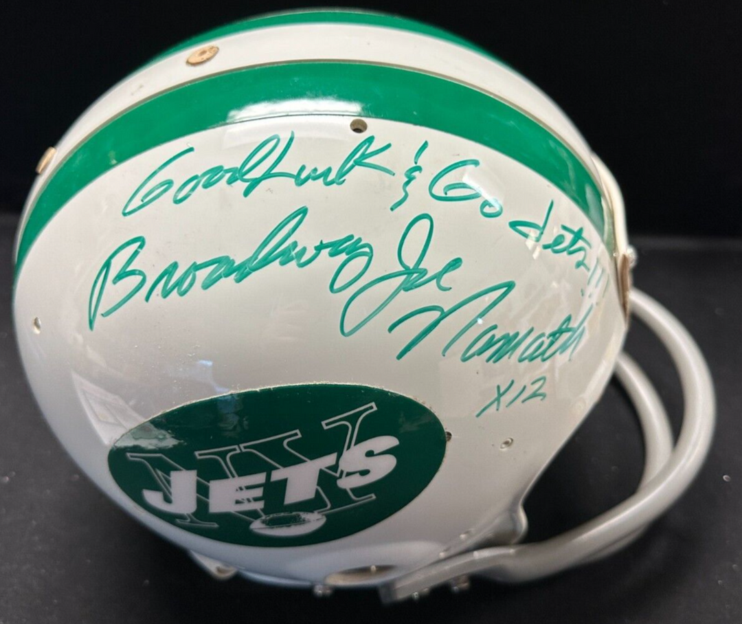 Joe Namath Signed New York Jets Helmet W/ Good Luck & Go Jets & Broadway Joe BAS