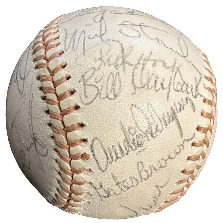 1974 Detroit Tigers Team Autographed Baseball Kaline Brown Lolich