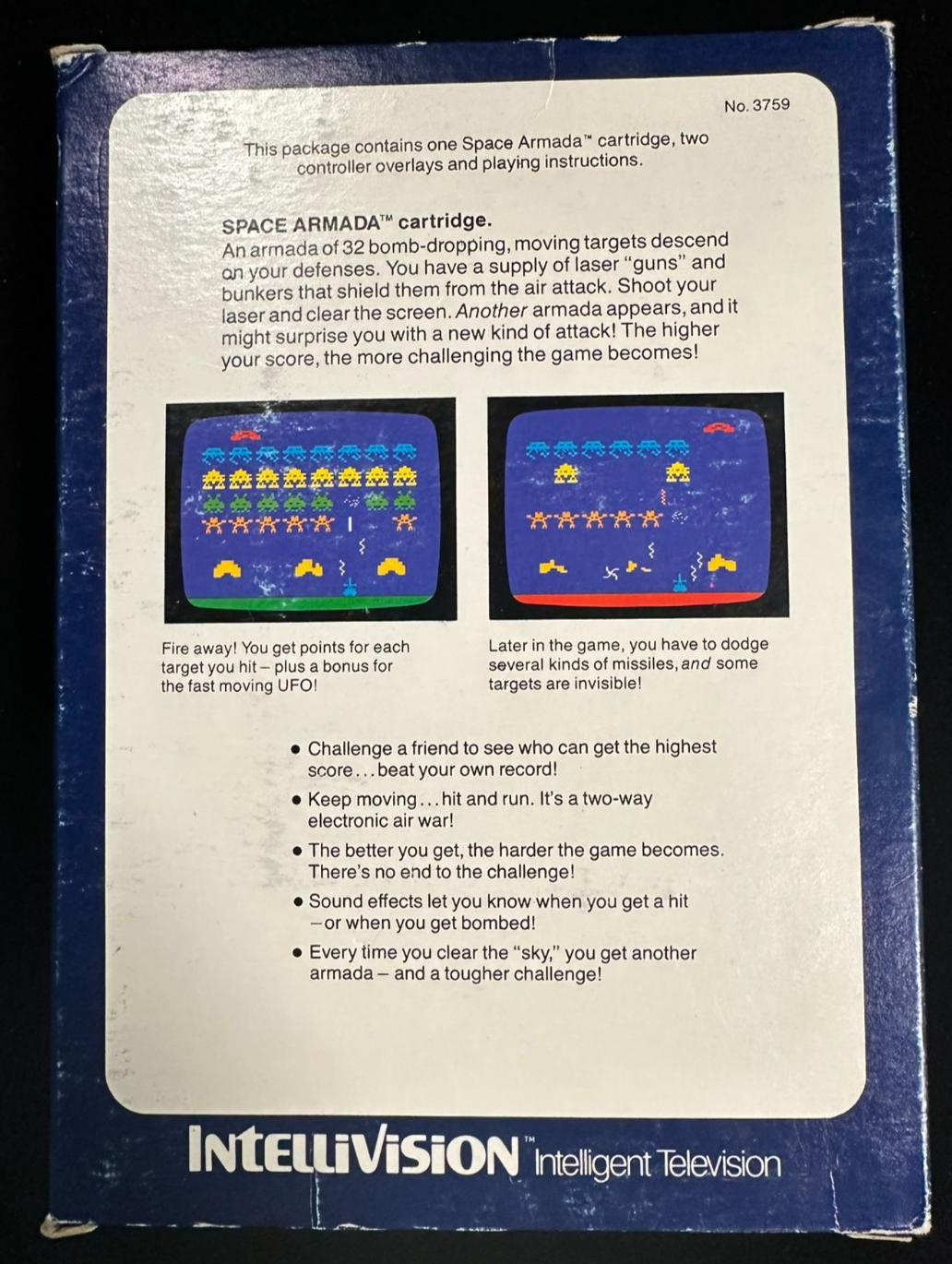 1981 Intellivision Space Armada Game W/ Inlays, Manual & Original Box