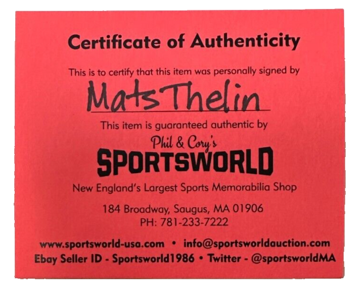 Mats Thelin Autographed Boston Bruins Hockey Puck NHL