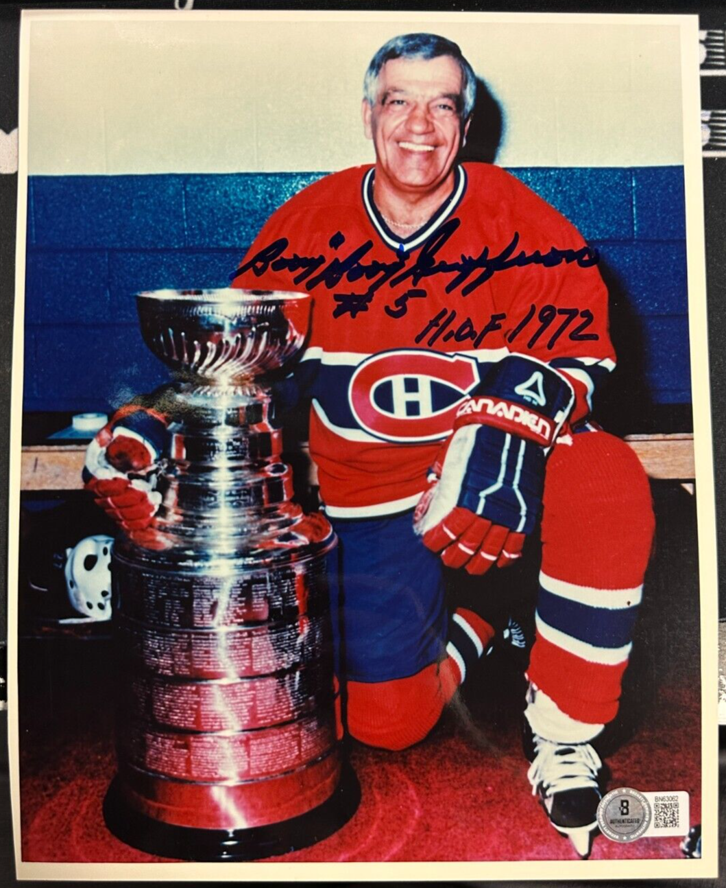Bernie Geoffrion Autographed Montreal Canadiens Photo W/ HOF 1972 BAS