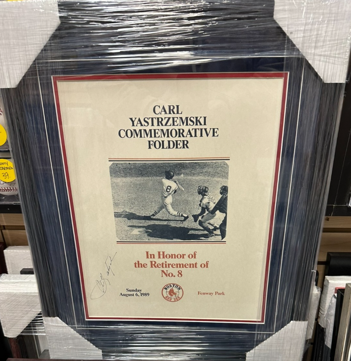 Carl Yastrzemski Autographed Commemorative Retirement Folder Framed HOF Red Sox