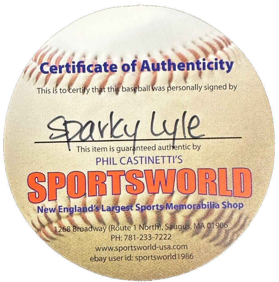 Sparky Lyle Autographed Fenway Park 100th Anniversary Baseball W/ 67 Red Sox
