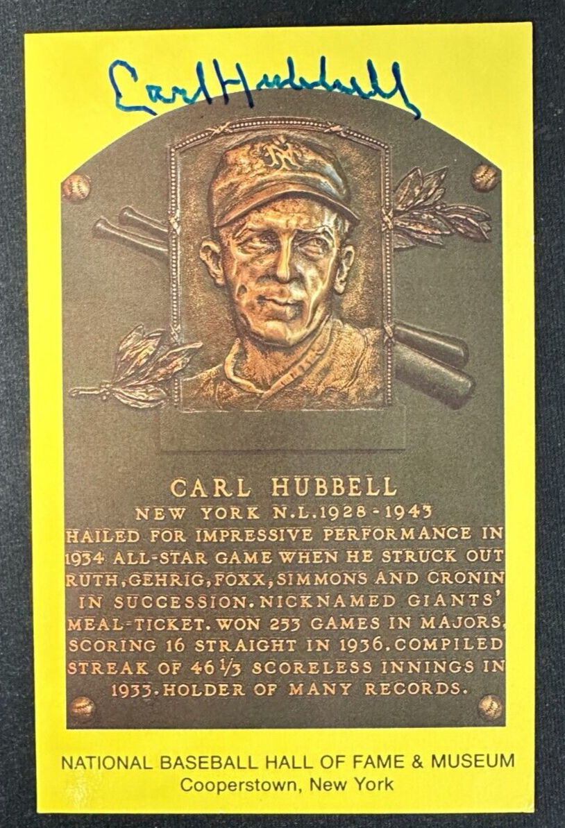 Carl Hubbell Autographed MLB Hall Of Fame Postcard New York Giants BAS