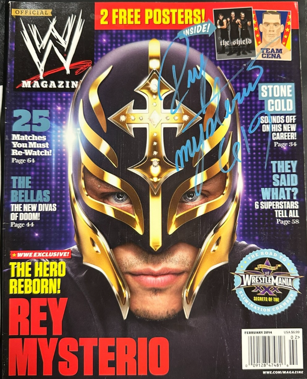 Rey Mysterio Jr Autographed February 2014 Issue of WWE Wrestling Magazine