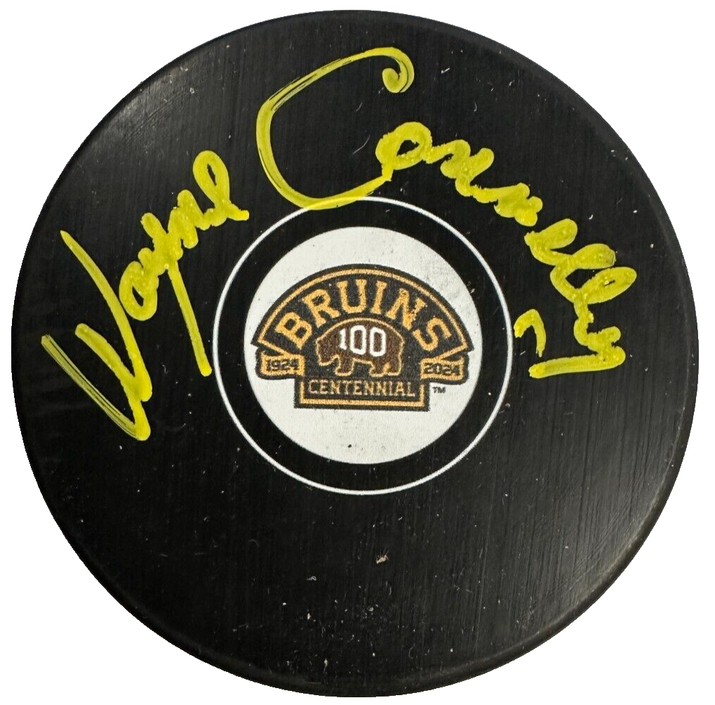 Wayne Connelly Autographed Boston Bruins 100th Anniversary Hockey Puck NHL