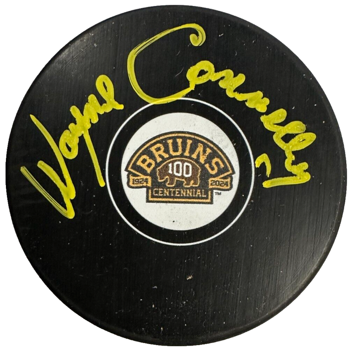 Wayne Connelly Autographed Boston Bruins 100th Anniversary Hockey Puck NHL