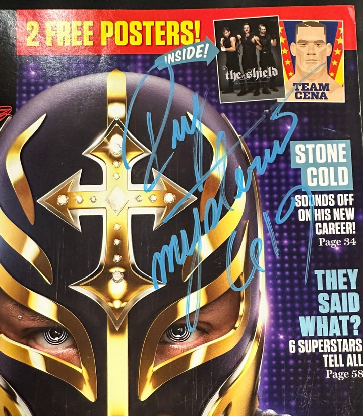 Rey Mysterio Jr Autographed February 2014 Issue of WWE Wrestling Magazine