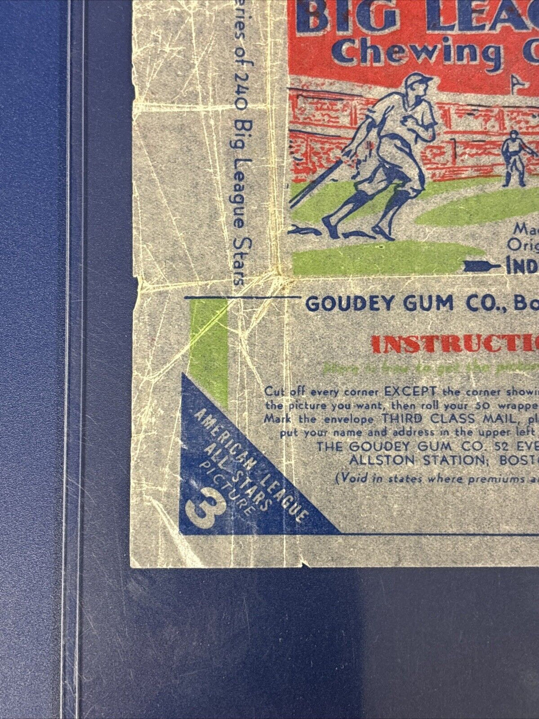 1933 Goudey Gum Co. Big League Chewing Gum Baseball Wrapper Rare