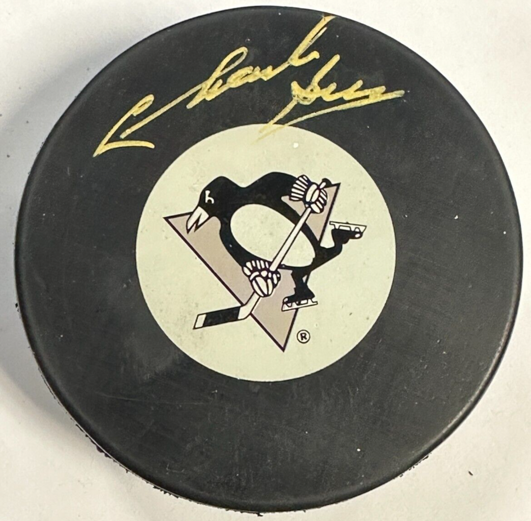 Charlie Burns Autographed Pittsburgh Penguins Hockey Puck BAS