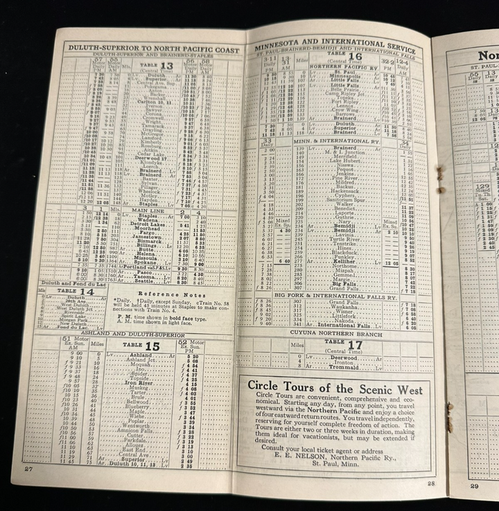 1939 Northern Pacific Railway System Public Timetable North Coast Limited Map