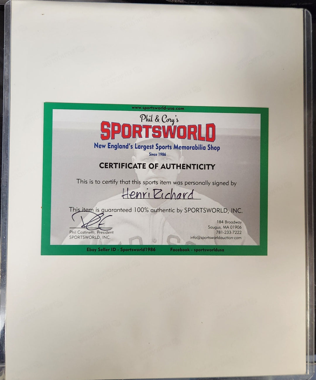 Henri "Pocket Rocket" Richard Montreal Canadiens HOF COA