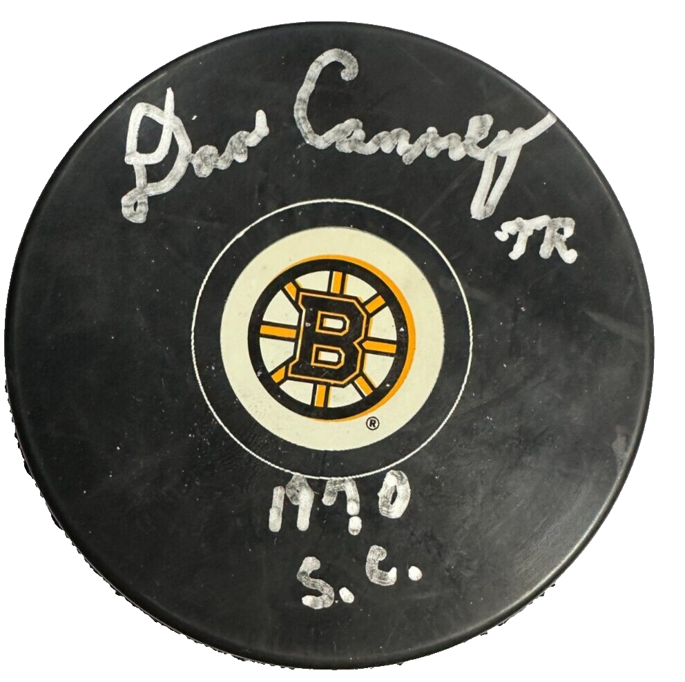Dan Canney Autographed Boston Bruins Hockey Puck W/ 1970 S.C. Insc BAS