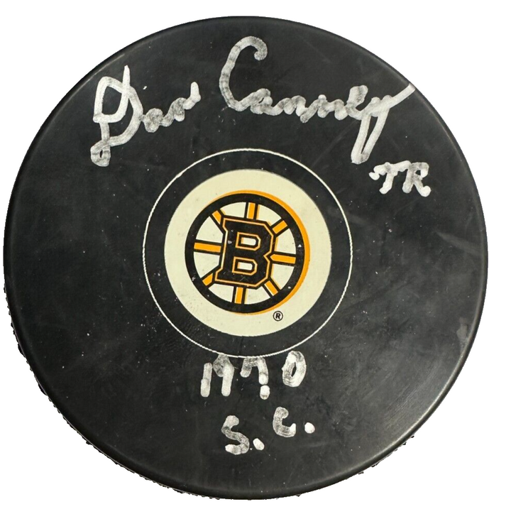 Dan Canney Autographed Boston Bruins Hockey Puck W/ 1970 S.C. Insc BAS