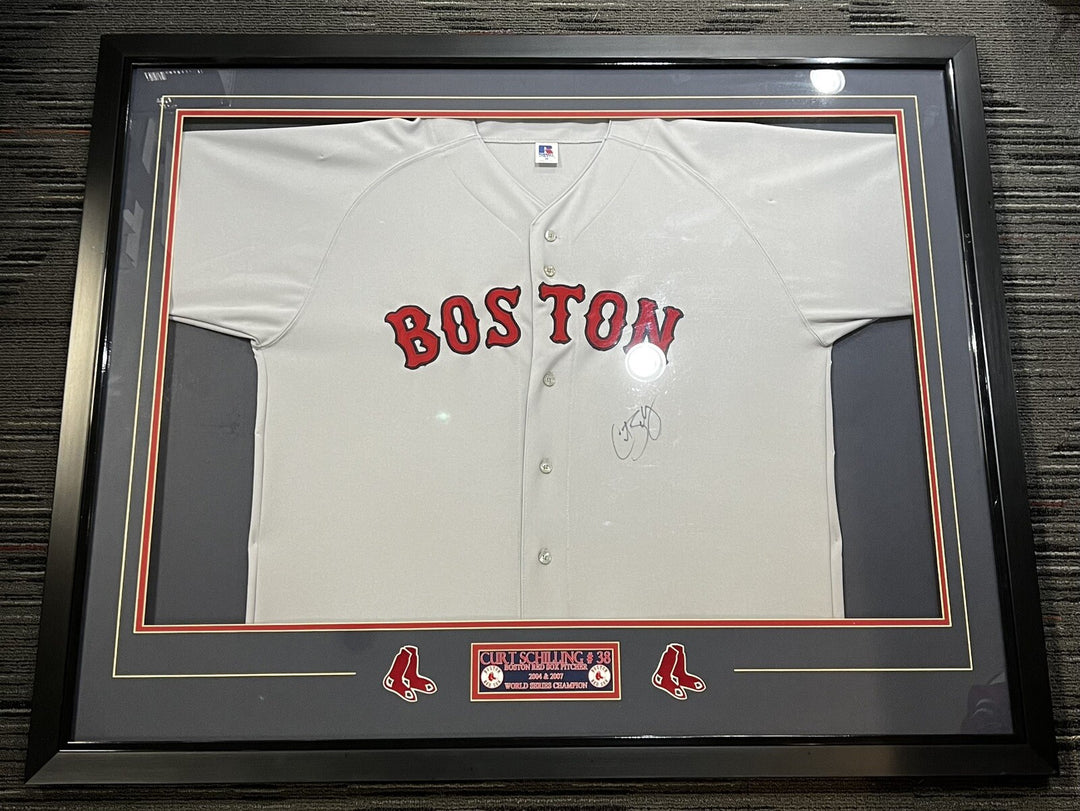 Curt Schilling Signed Custom Framed Red Sox Jersey COA