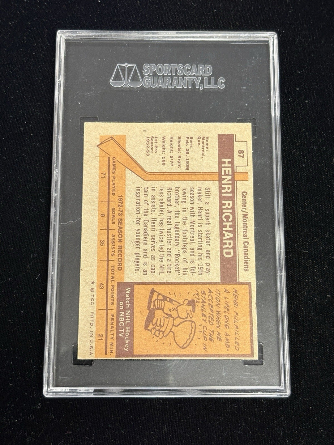 1973-74 Topps Henri Richard Signed Auto SGC Authentication Montreal Canadians