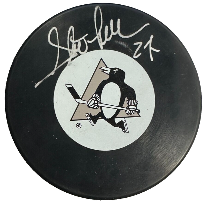 Steve Leach Autographed Pittsburgh Penguins Hockey Puck BAS NHL